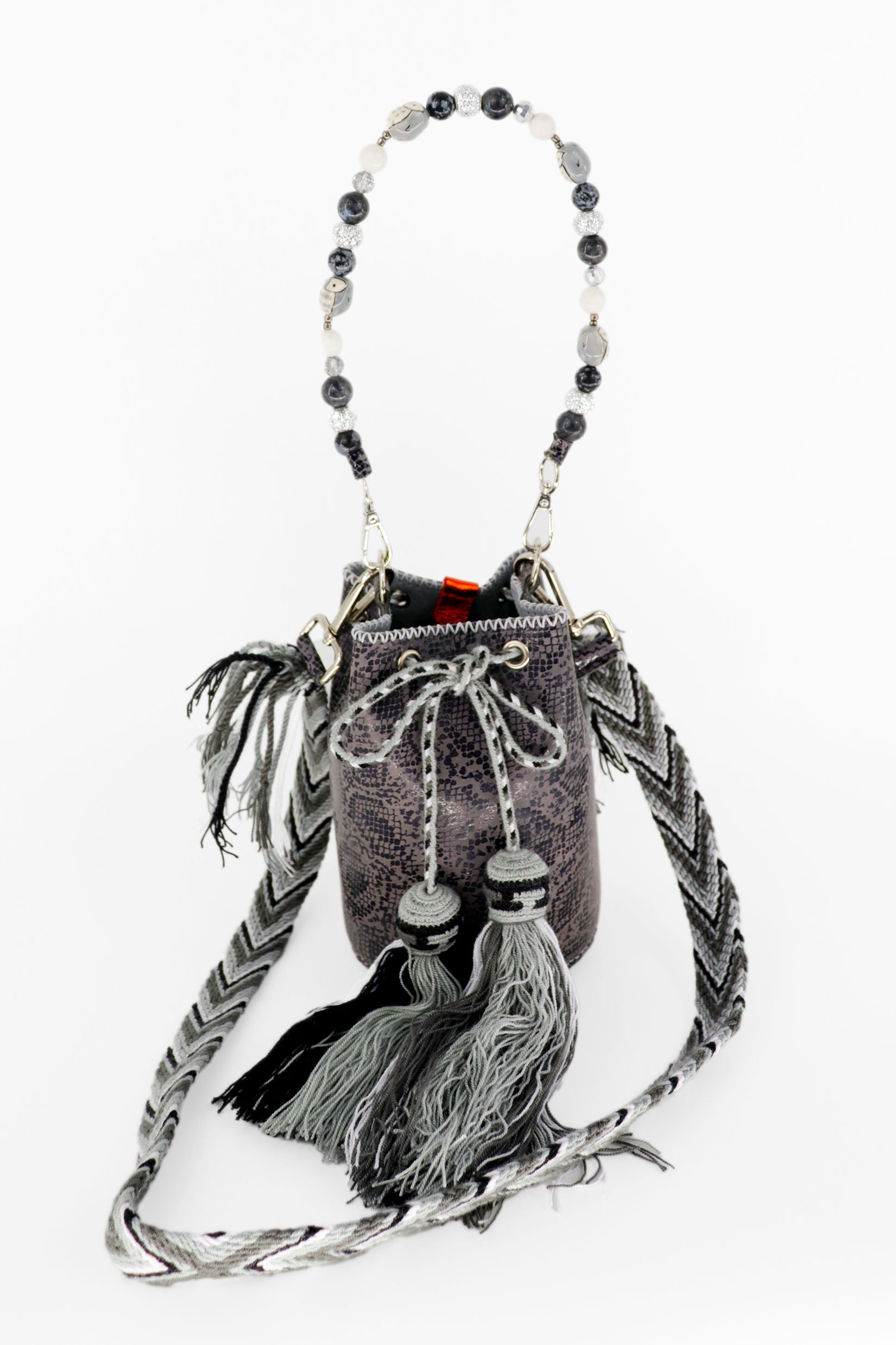 APÜNÜ BUCKET BAG X-SMALL / DRK GRAY PYTHON - GRAY #360003